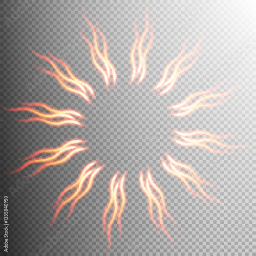Circular arrangement of glowing flame-like elements with a transparent background ideal for use in fantasy, sci-fi, gaming, or digital art projects.