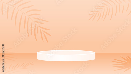Elegant summer mockup background with soft pastel shades, palm leaf shadows, and a round podium. Perfect for branding, cosmetics, and tropical-themed product displays.