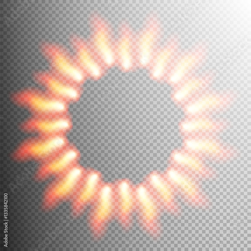 Circular arrangement of glowing flame-like elements with a transparent background