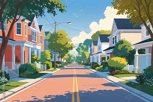 Tranquil Residential Street Illustration in High Resolution