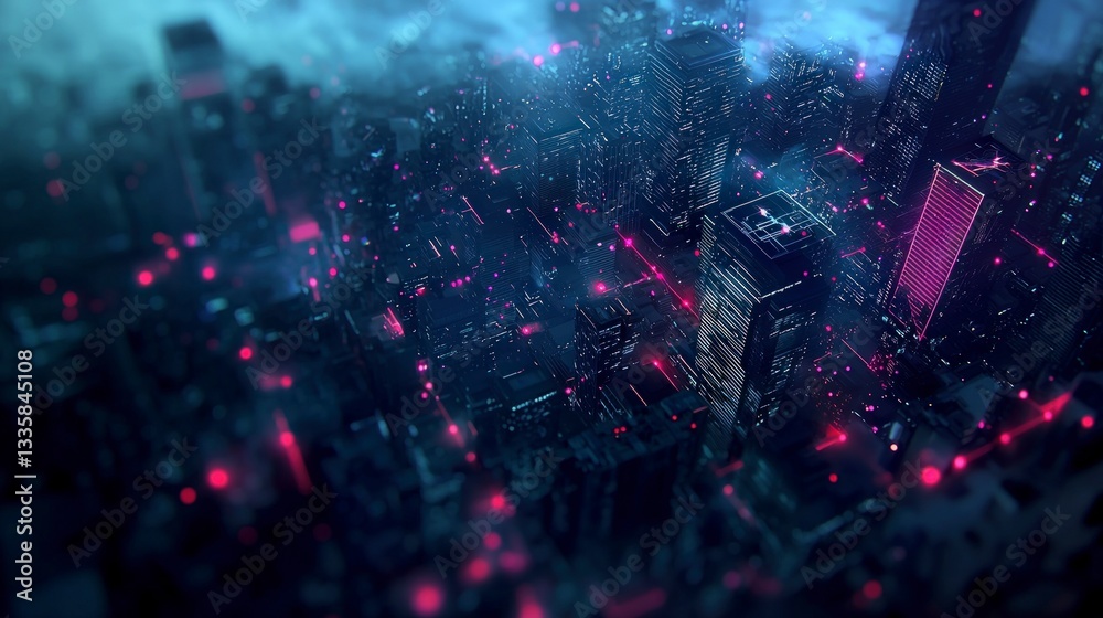 Obraz premium Futuristic Cityscape AI Crypto Network Security Digital Frontier
