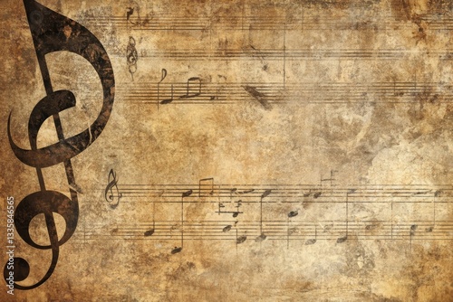Antique Music Sheet: G Clef and Musical Notes on Aged Parchment