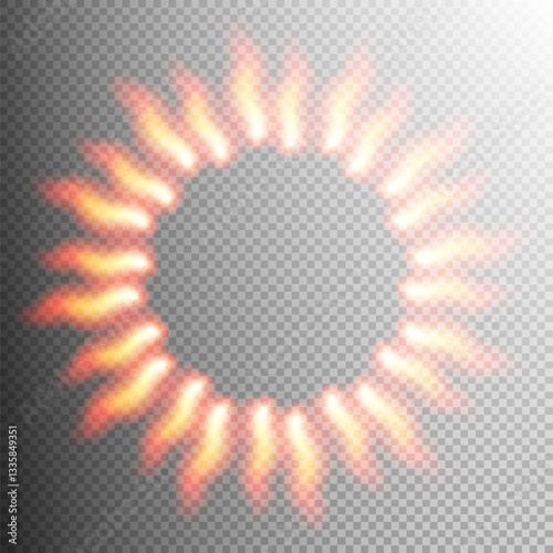 Circular arrangement of glowing flame-like elements with a transparent background