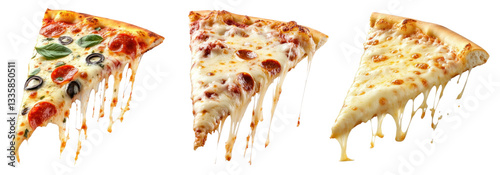 PNG Delicious cheesy pizza slices dripping, element set on transparent background photo