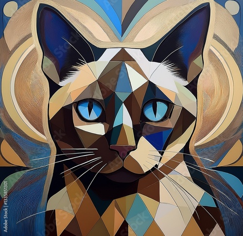 Cubism illustration of a cat.