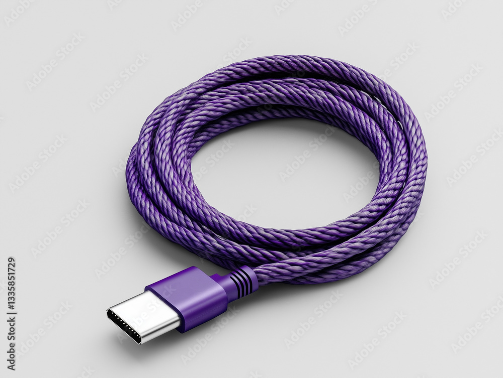Coiled Purple Cable: Durable and stylish, this twisted cable design adds a touch of color while ensuring reliable data and power connectivity. Coiled Purple Cable: Durable and stylish, this twisted cable design adds a touch of color while ensuring reliable data and power connectivity.