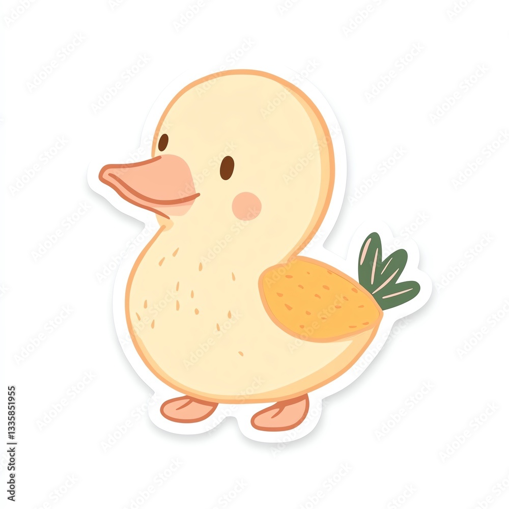 Fototapeta premium Cute cartoon duck illustration with soft pastel colors and a friendly expression.