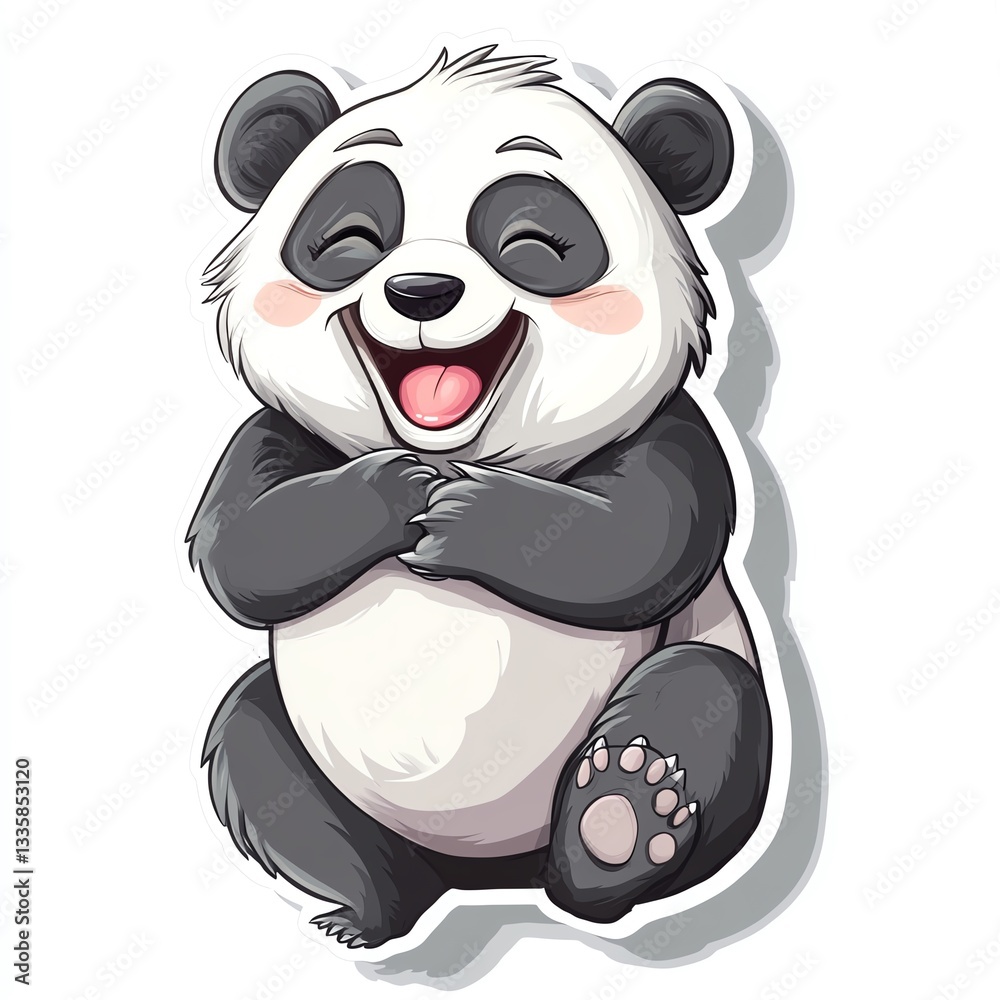 Fototapeta premium Cute cartoon panda smiling and relaxing, perfect for children's designs and animal lovers.