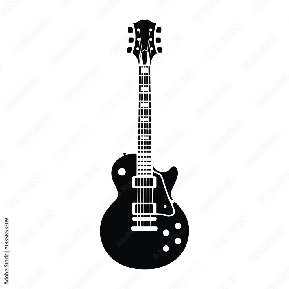 Obraz premium Electric Guitar Silhouette, Vector, Icon, Logo, White Background.