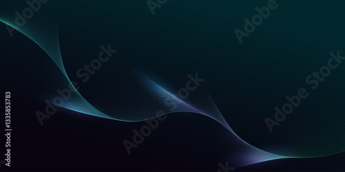 Abstract glowing wave lines on dark green background. Dynamic wave pattern. Modern flowing wavy lines and Futuristic technology concept