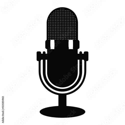 Microphone Silhouette, Vector, Icon, Logo, White Background.