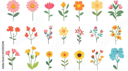 Adorable Vector - Illustrated Flower Icons: A Modern, Simple Collection Isolated on White