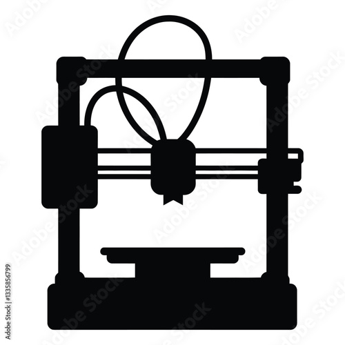 3D Printing Silhouette, Vector, Icon, Logo, White Background.