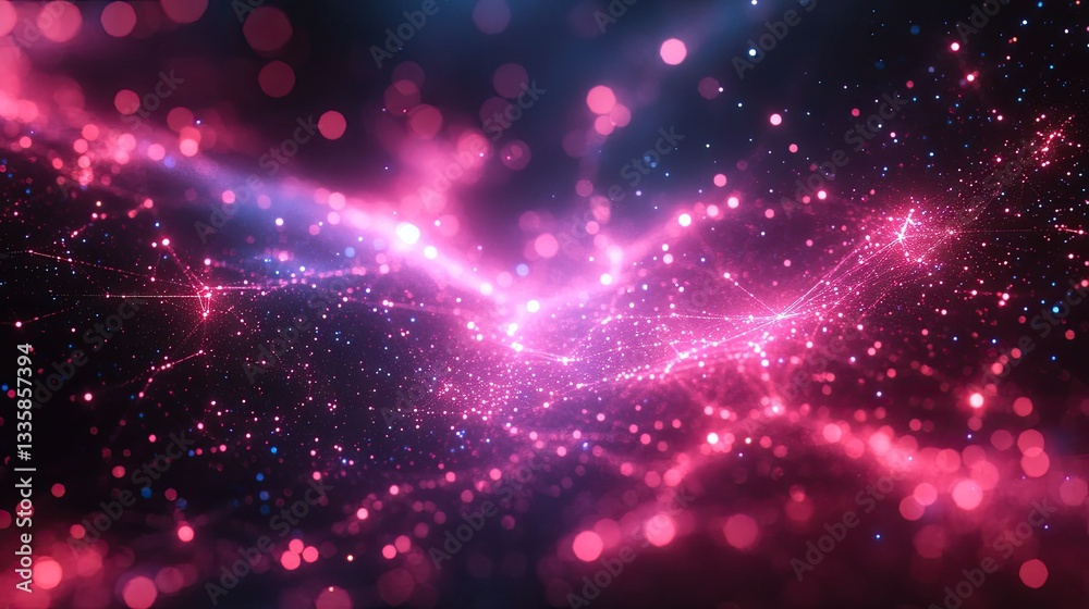 Fototapeta premium Abstract cosmic energy flow, vibrant pink and blue, digital art background, futuristic visuals