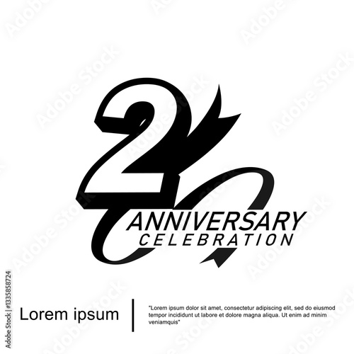 2nd years anniversary celebration emblem. black logo isolated with ribbon on white background. vector illustration template design for web, flyers, poster, greeting card	
