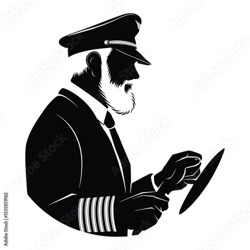 Airline Pilot Silhouette, Vector, Icon, Logo, White Background.