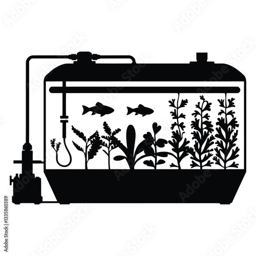 Aquaponics Silhouette, Vector, Icon, Logo, White Background.
