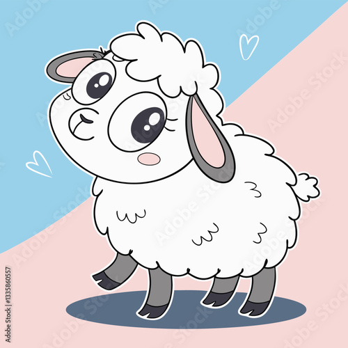 Cute cartoon sheep with big eyes and a fluffy white coat