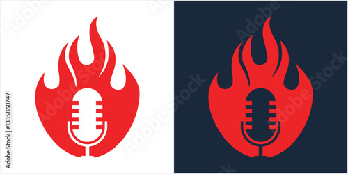flame fire podcast mic logo vector icon illustration