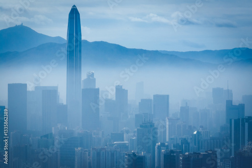 Photography Aerial view of landsccape in Shenzhen city, China