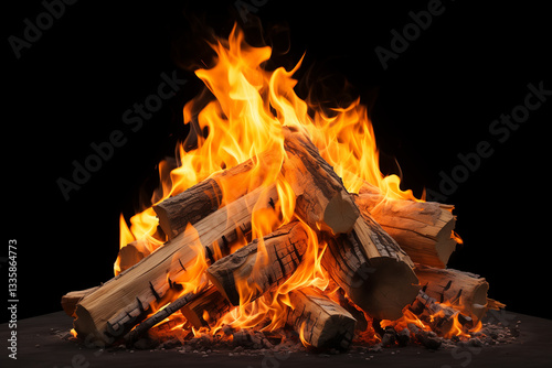 Wallpaper Mural Burning campfire with glowing flames isolated on black background Torontodigital.ca