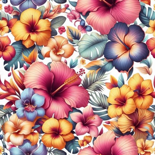 Wallpaper Mural Botanical Tropical Flowers Pattern Torontodigital.ca