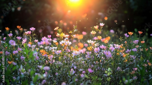 Spring Meadow  Vibrant Wildflowers in Golden Sunset Light