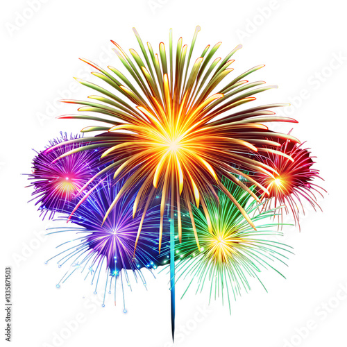 Colorful festive fireworks burst, festive fireworks patterns on transparent background