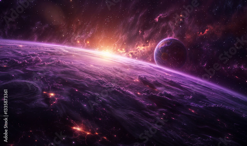 Wallpaper Mural Illustration of a space cosmic background of planets and star dust, glowing purple mysterious universe, galaxy wallpaper	 Torontodigital.ca