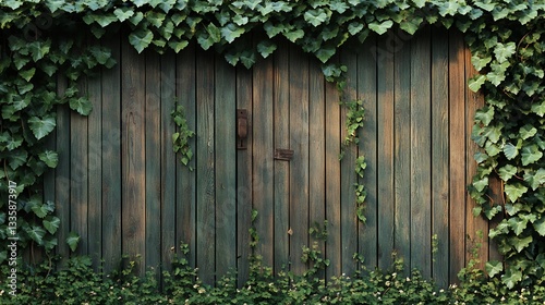 Rustic Wooden Fence Covered in Lush Green Ivy Vines