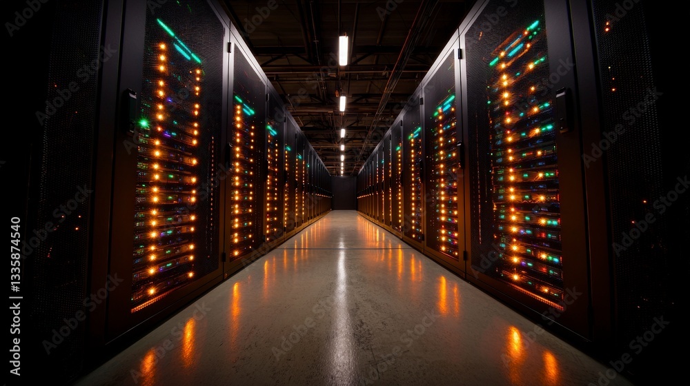 Fototapeta premium Illuminated Server Racks in Modern Data Center