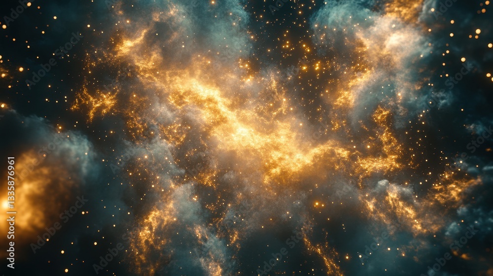 Cosmic Nebula: A Celestial Tapestry of Golden and Teal Hues Cosmic Nebula: A Celestial Tapestry of Golden and Teal Hues