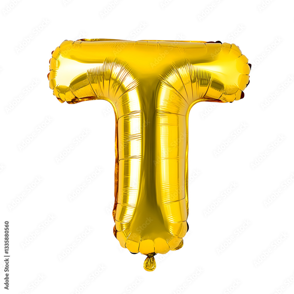 Fototapeta premium A shiny golden colored balloon shaped like the letter T