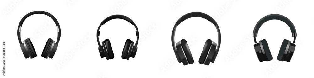 Four Headphones, white background isolated on white or transparent Four Headphones, white background isolated on white or transparent