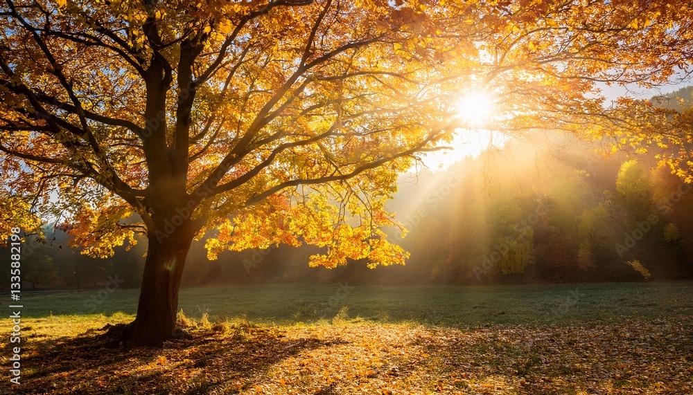 Fototapeta premium autumn tree footage with golden leaves and sunlight rays