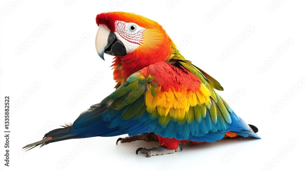 Fototapeta premium Colorful Macaw Parrot, Isolated on White Background. Possible Use Educational Material, Bird Lover's Gift