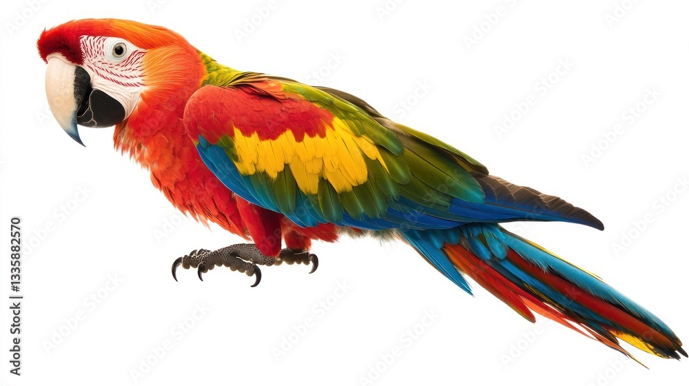 Fototapeta premium Colorful parrot profile against white background. Possible use Educational materials, nature photography