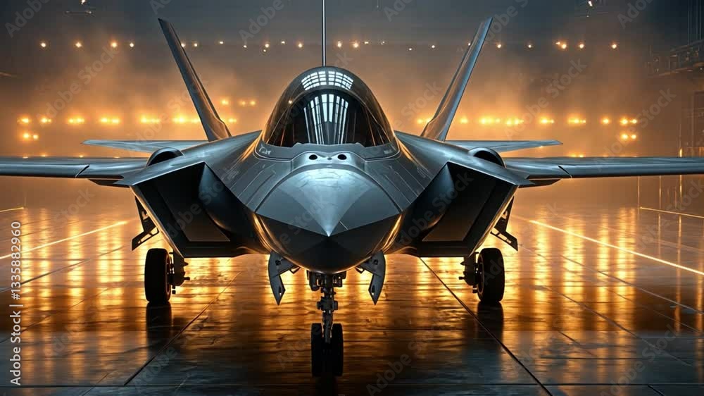 custom made wallpaper toronto digitalStealth Fighter on Runway: A sleek, stealth fighter jet poised majestically on a runway, bathed in the dramatic glow of overhead lights, hinting at advanced technology and power.