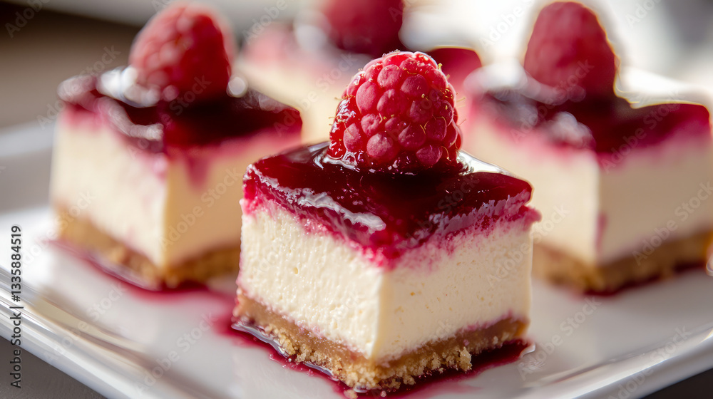 A close up of small pieces of cheesecakes A close up of small pieces of cheesecakes
