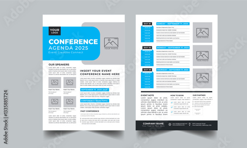  Event Schedule and Conference Event Program layout design template with unique design style concept