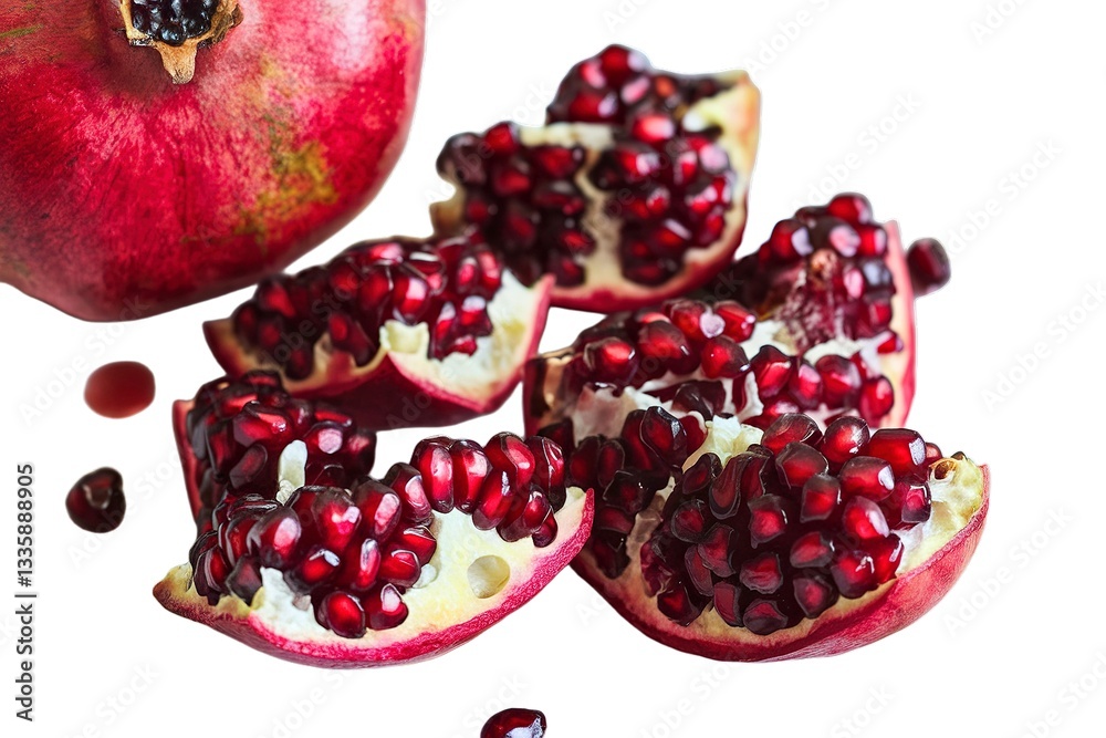 A photo of fresh pomegranate pieces A photo of fresh pomegranate pieces