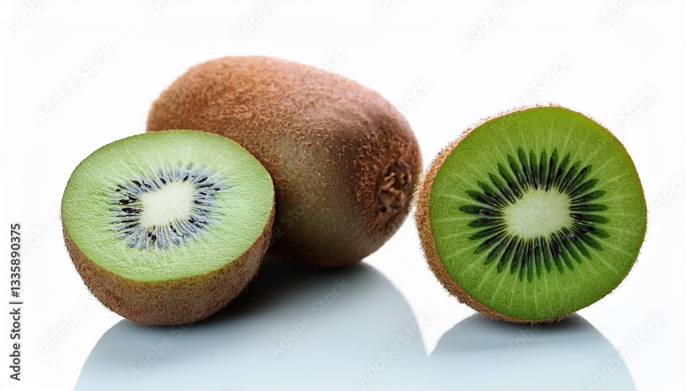 Obraz premium fresh whole half and sliced kiwi fruit