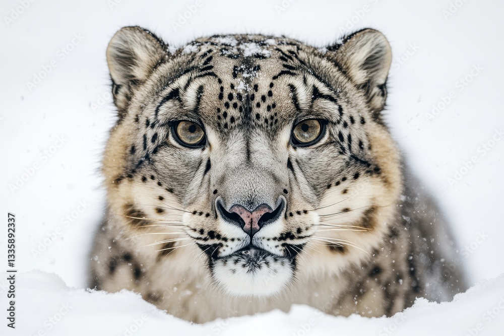 Close-up of a snow leopard in snowy habitat. Perfect for wildlife, nature, and winter themes. Close-up of a snow leopard in snowy habitat. Perfect for wildlife, nature, and winter themes.