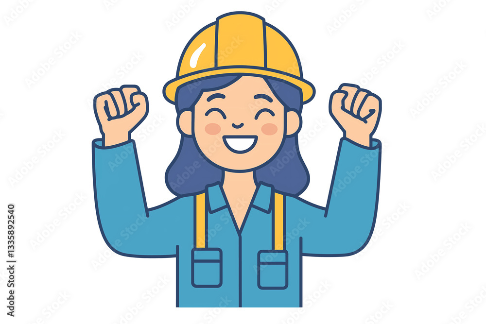 Cheerful Female Construction Worker Posing with a Fist Pump Cheerful Female Construction Worker Posing with a Fist Pump