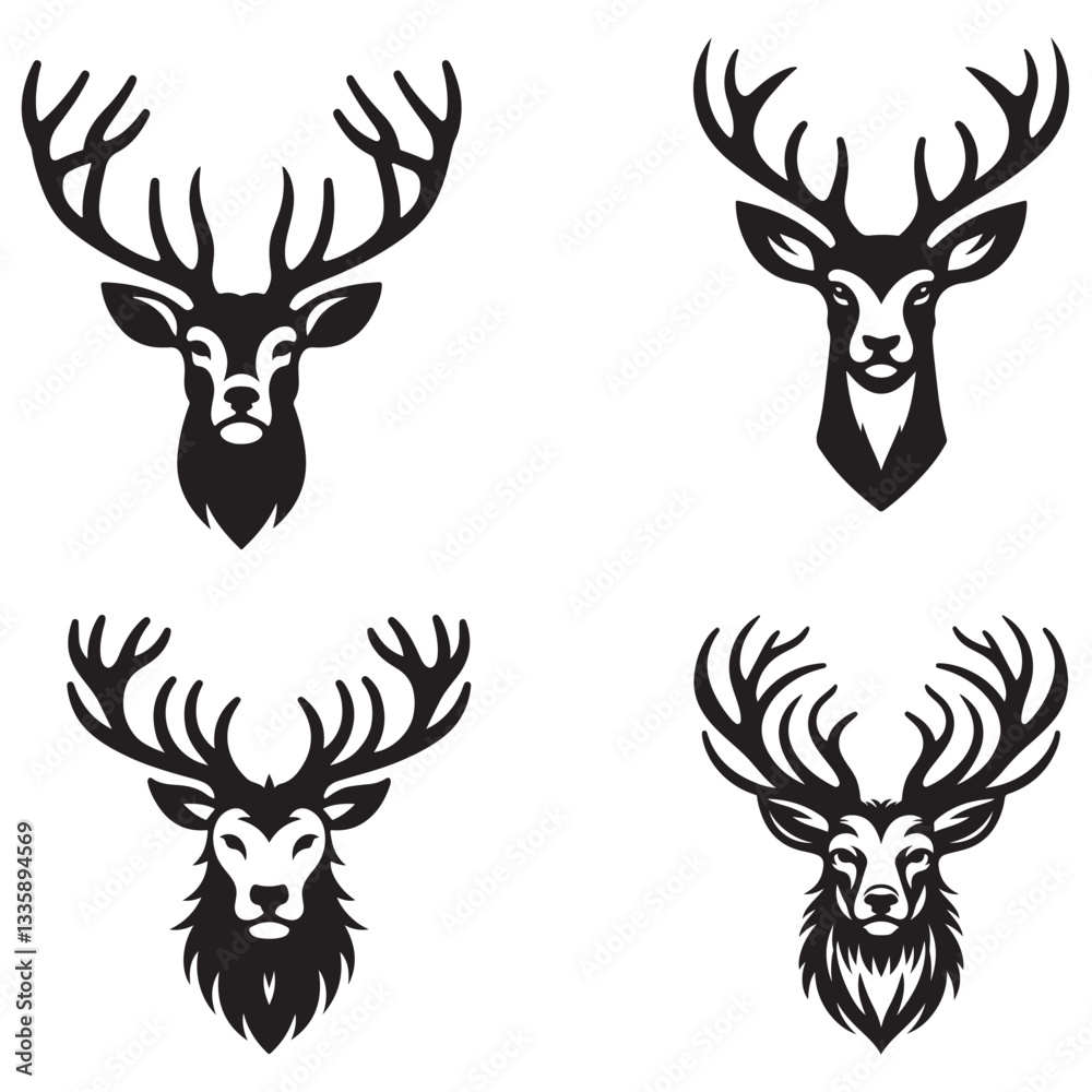 Fototapeta premium Deer face Silhouette vector. Antler Deer Face logo. Deer head isolated illustration