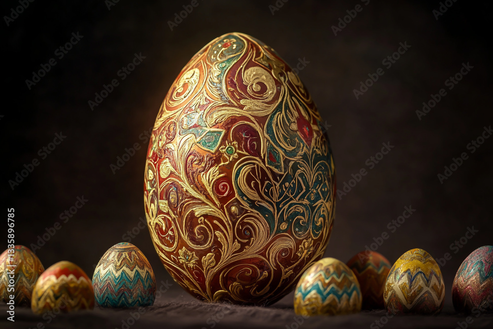 A large Easter egg with intricate designs and patterns A large Easter egg with intricate designs and patterns