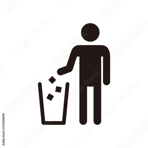 ごみ箱にゴミを捨てる人のピクトグラムアイコン