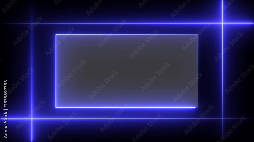 glowing neon blue color square rectangle picture frame animation icon. rectangular frame in seamless circles on black background.