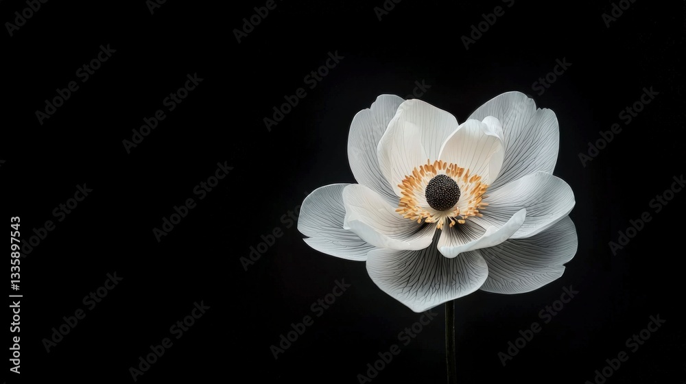 Fototapeta premium Elegant Monochrome Anemone Flower Dark Background High Resolution Botanical Photography