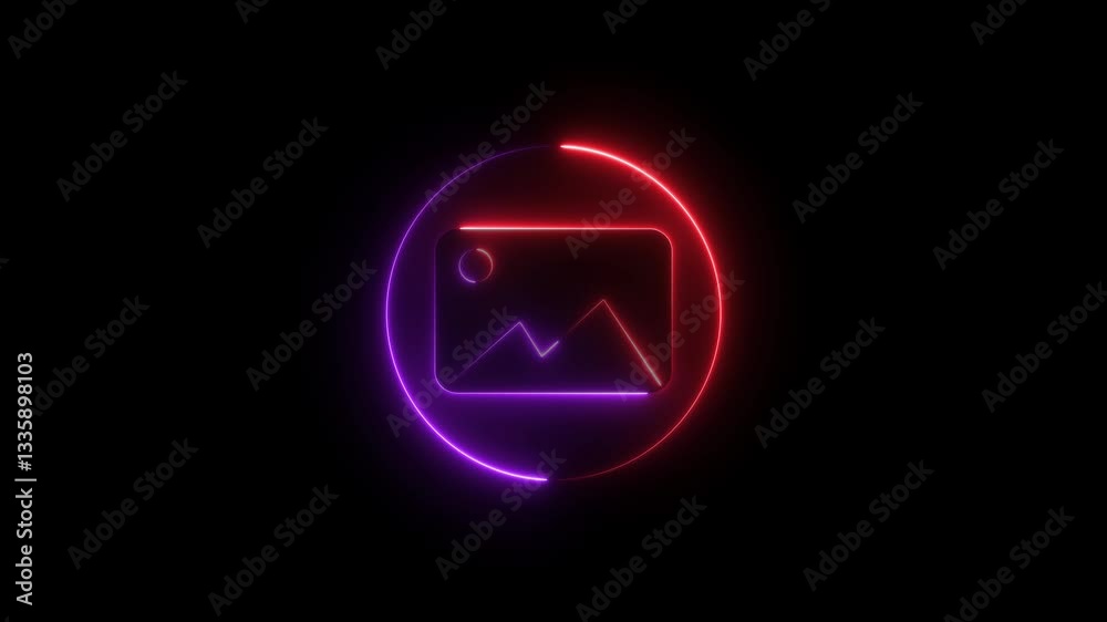 Neon line picture icon isolated on black background. albums, photo , gallery, Animated neon glowing Image icon. Colorful Picture symbol motion graphics. Neon line picture icon isolated on black background. albums, photo , gallery, Animated neon glowing Image icon. Colorful Picture symbol motion graphics.